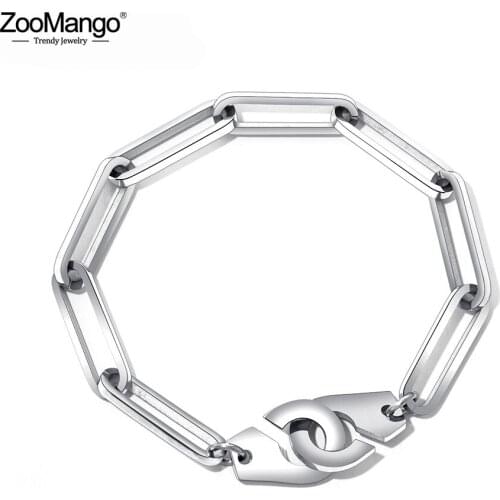 ZooMango Tide Stainless Steel Couple Handcuffs Bracelet Bangles Rose Gold Color Chain & Link Bracelets Jewelry For Women ZB17071