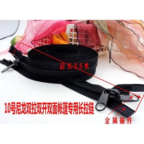 1piece 350cm #10 nylon zipper double sliders lighting for sewing out door tent bags zipper two sides open black