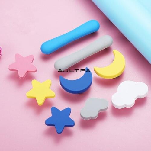 100Pcs Modern Children Room Rubber Knobs Door Handles Star Moon Cloud Cabinet Knobs Furniture Handle Drawer Pulls