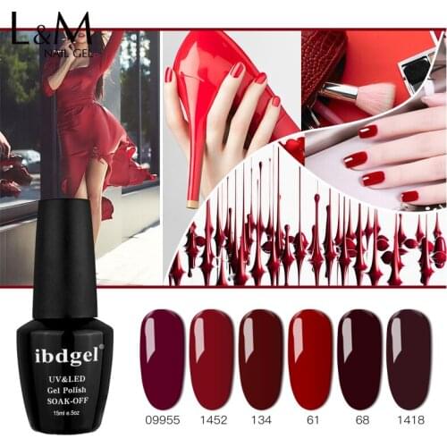 12 pcs ibdgel Nail Wine Red Color UV Gel Nails Top Coat and Base Gel Polish Set Professional Christmas Red Color Nail UV Gel Set