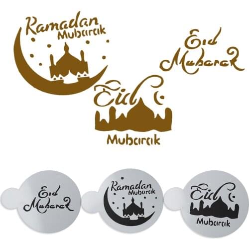 3/6PCS Mosque Eid Mubarak Ramadan Coffee Printing Template Spray Stencil Set Cookie Biscuits Mold Fondant Cake Decoration Tools