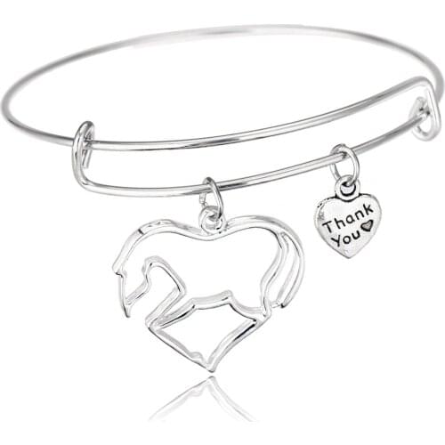 36PCs Hollow Horse Head Love Heart Thank You Pendant Charm Bangles Bracelets Women Men Best Friends Wedding Bride And Groom Gift
