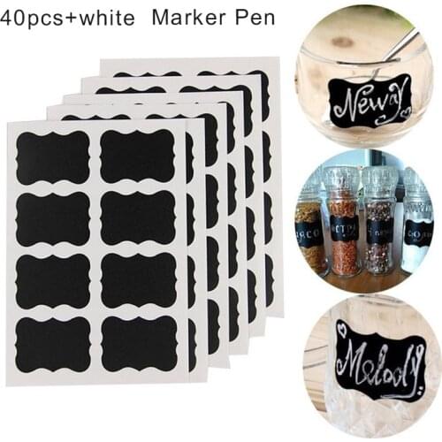 40pcs/set Removable Blackboard Labels Stickers Self Adhesive Blank Label Paper Waterproof Kitchen Spice Home Jars Bottles Tags