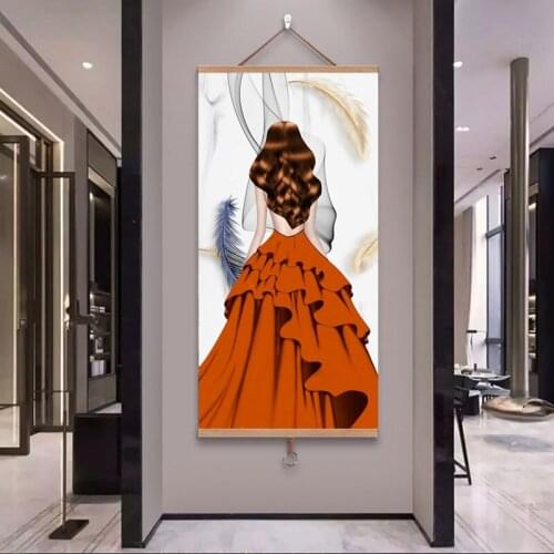 Abstract woman dancing in orange dress dancing print canvas painting picture home wall art bedroom modern decoration with frame