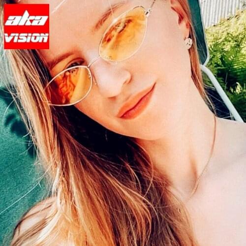 AKA VISION 2021 Vintage Small Sunglasses Women Round Eyewear Women/Men Brand Designer Glasses Men Catey Metal Oculos De Sol