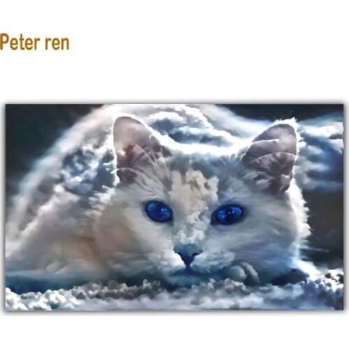 Diy Diamond painting cross stitch Decoration full embroidery animal cat 5d Square/Round Mosaic Rhinestone Home Decor Snow kitten