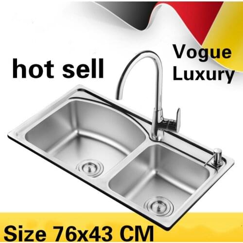 Free shipping Apartment wash vegetables high quality kitchen double groove sink 304 stainless steel luxury hot sell 760x430 MM