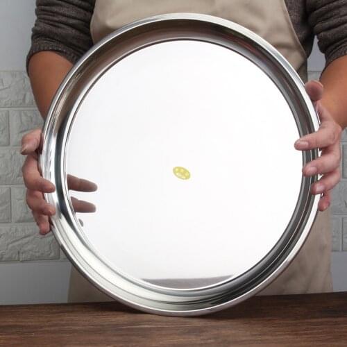 BOUSSAC Large Round Stainless Steel Serving Tray Kitchen Countertop Decoration Storage Dinner Plate Barbecue Plate