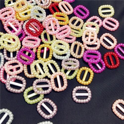 Colorful 50pcs 12*11mm Acrylic Imitation Pearls Beads Buckle Sewing Garment Bow DIY Decoration Accessory