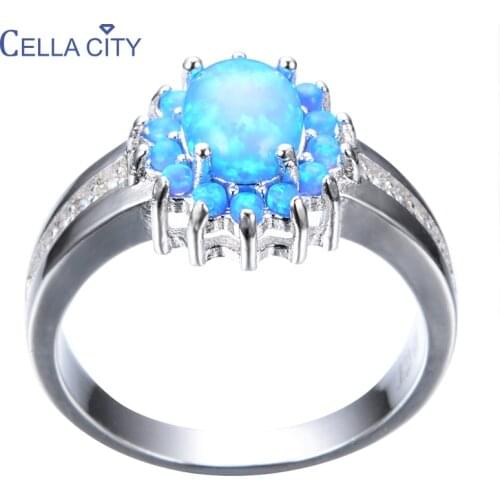 Cellacity Silver 925 Jewelry Women Ring Round Shape Opal Gemstones Women Fine Jewelry Wedding Party Wholesale Gift Size 6-9