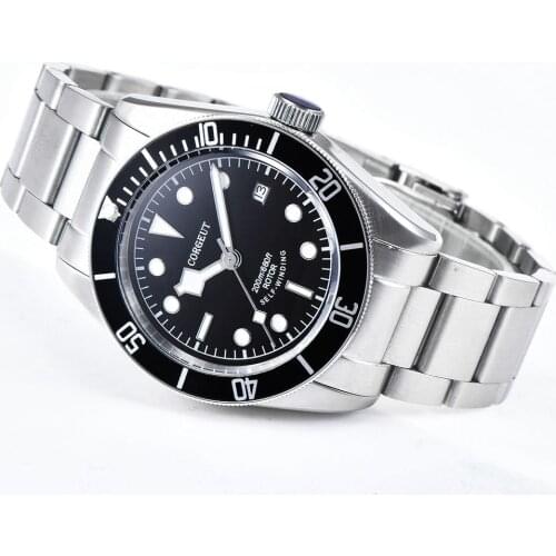 CORGEUT Automatic Mechanical Watch Mens Military Black Dial Leather Luminous Waterproof Sports Seagull Movement Mens Watch