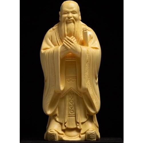 Confucian Confucius Figure Wooden Statue Decoration Boxwood Retro Chinese Crafts Solid Wood Business Gift Wood Carving