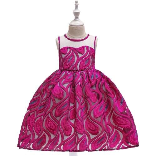 2021 New Childrens Dress Mesh Leaf Embroidered Princess Cotton Wedding Girl Bow