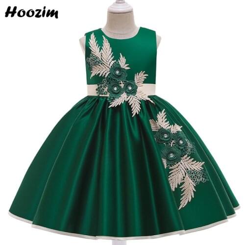 Expensive Green Embroidery Flower Gala And Wedding Party Dress Girls 4 to 11 Years Formal Rhinestone Soiree And Evening Dresses
