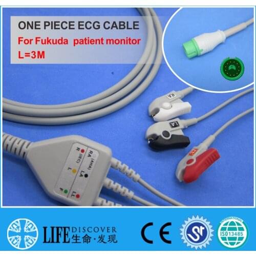 ECG CABLE with 3 leadwires clip for Fukuda patient monitor
