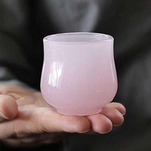 Natural Jade Ceramic Mini Pink Teacup Japanese Style Glass Mater Cup Mug Cute Gift Chinese Porcelain Black Green KungFu Tea Bowl