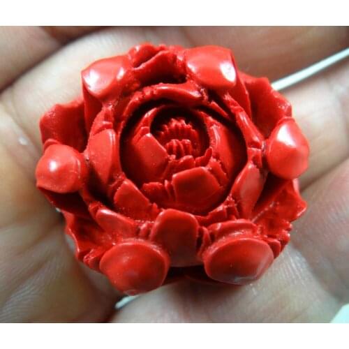 Chinese Red Organic Cinnabar carve flower pendant stone Jewelry making necklace Lucky Amulet Transshipment Evil Gift A3