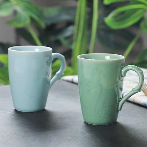 Coffee Mug 9.5oz Chinese Teacup Decor Lotus Ceramic Cup 280ml Porcelain Drinkware Microwave and Dishwasher Safe