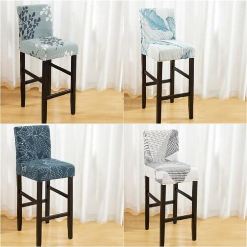 Short Back Stretch Bar Chair Cover Floral Printed Seat Slipcover Hotel Banquet Dining Kitchen Barber Shop Chair Slipcover Housse