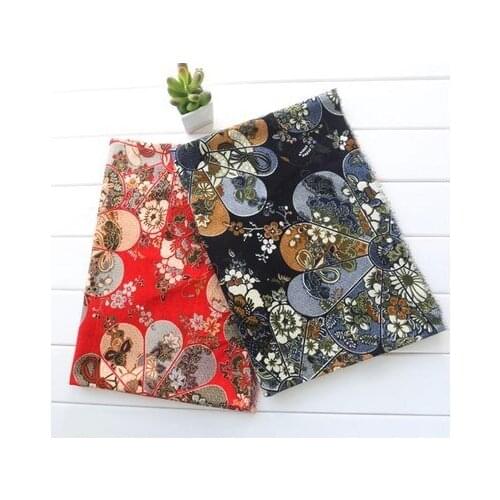 Pretty Zakka Linen 2PCS 50cm*70cm Red & Blue Floral Printed Linen Fabric Fat Quarter Bundle Vintage Quilting Patchwork Tilda