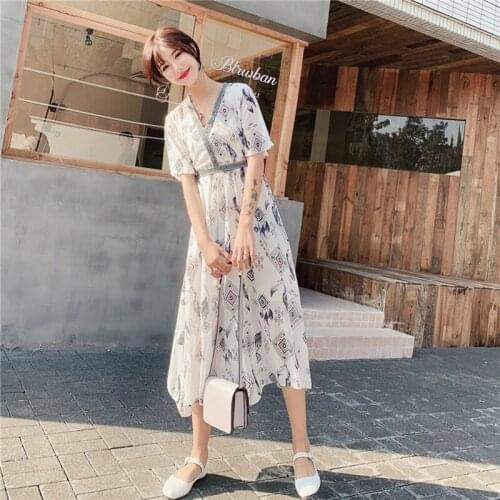 Summer Women Retro Print Boho Long Dress Female Elegant Party Vacation Beach Lady Ethnic Dress Vintage Korean Runway Vestidos