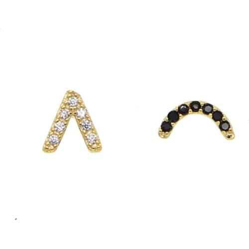 Micro pave cz mismatched tiny stud minimal delicate jewelry 925 sterling silver CZ Initial earring