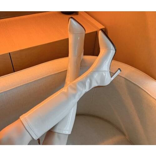 Fashion Womens Shoes Elegant Boots Black Brown Beige Pointed Toe Stilettos Heels Genuine Leather Patchwork Knee High Boots