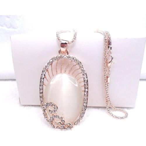 Fashion Gold Alloy Necklace Opal necklaces & pendants women long Chain Jewelry