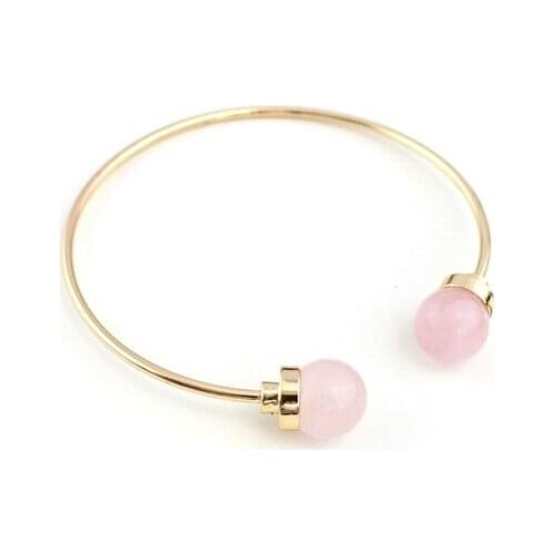 Fashion Classtic Elegant Double Natural Pink Stone Cuff Bangles for Women Gifts for Girl