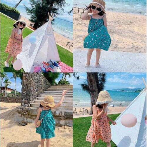 Thunderers Fashion Summer Kids Dresses For Girls Cute Cherry Suspender Backless Dress Holiday Casual Beach Princess Dress 3Y-8Y