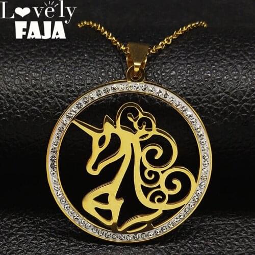 Fashion Unicorn Crystal Stainless Steel Necklaces for Women Gold Color Necklaces Pendants Jewelry bisuteria K77541B