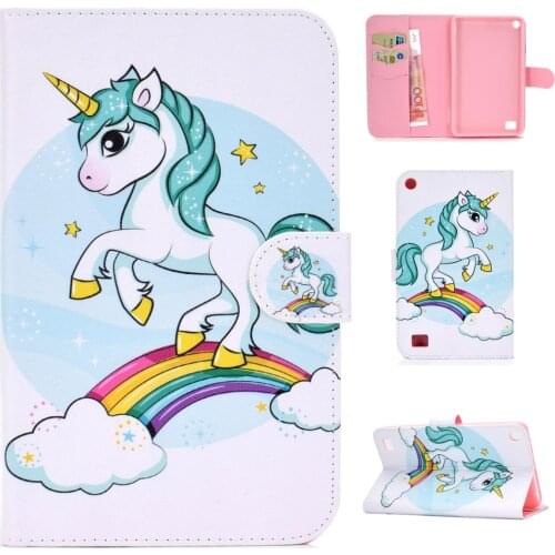 Cartoons Unicorn PU Leather Cover For Amazon Kindle Fire HD 7 Case 2019 2017 2016 2015 Protective Cover For Kindle Fire HD 7 Pen