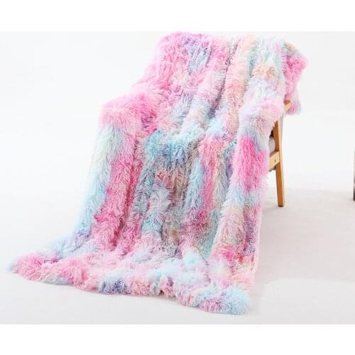 Soft Plush Blanket Rainbow Coral Fleece Blankets 130x160cm Colorful Furry Fuzzy Fur Warm Cozy Couch Throw Blanket for Winter