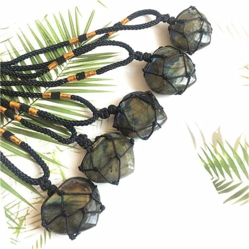 Natural Crystal Quartz Pendant Labradorite Heart Pendant Adjustable Necklace Healthy Love Gift