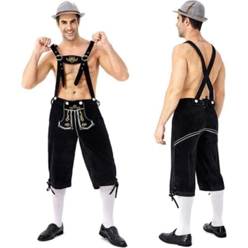 Germany Oktoberfest Beer Man Lederhosen Costume Halloween Bavarian Carnival Party Deluxe Cosplay Suspenders Shorts