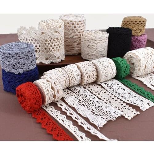 New Knitted White Beige Colorful 100% Cotton Lace Ribbon Embroidered Cotton Trims for Garment Sewing Wrap Tapes Material