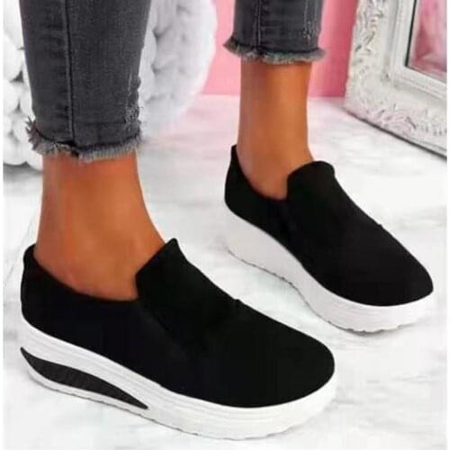 2021 New Spring And Autumn Solid Color Mid-heel Wedge Round Toe Low-top Womens Casual Shoes