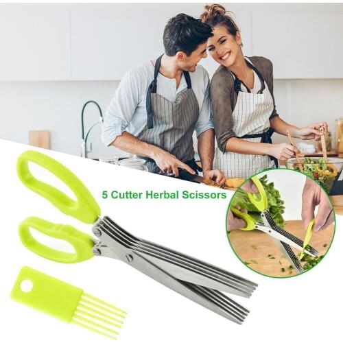 Stainless Steel Green Onion Scissors Vanilla Multi-layer Paper Shredder Safe Tool Kitchen Office Supplies With Cleaning Comb