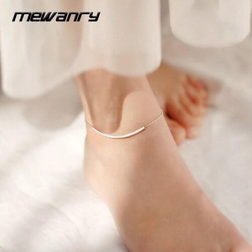 MEWANRY 925 Sterling Silver Anklets for Women New Trendy Elegant Vintage Couples Simple Design Arc Geometric Party Jewelry Gifts