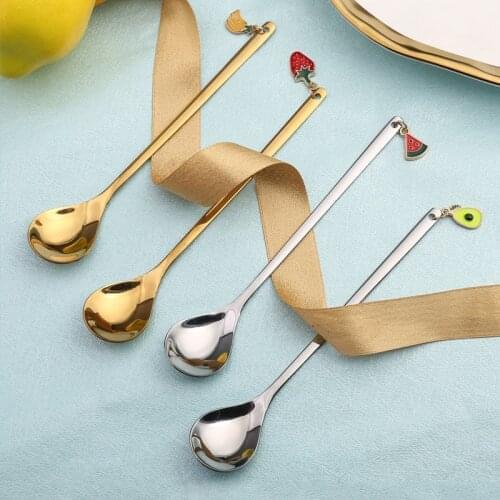 Creative Fruit Pendant Coffee Spoons Afternoon Teaspoon Mixing Stirring Spoon Dessert Spoon Table Decor Party Gift Kitchen Tool