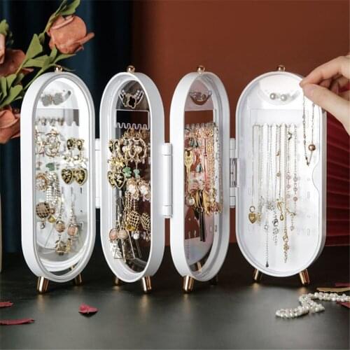 Earring Holder and Jewelry Display Rack 4 Doors Foldable Necklace Hanging Jewelry Organizer Stand Display