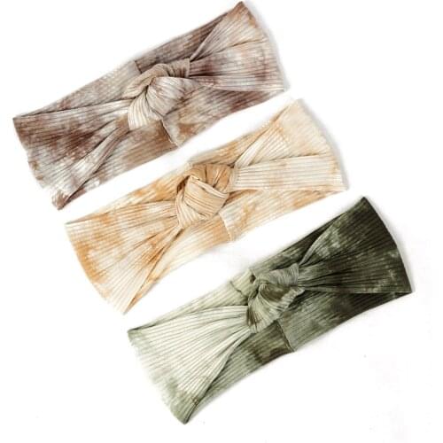 Fashion Women Ribbed Tie Dye Hairband Elastic Bow Knotted Headband For Female Girls Hair Accessories Turban Wraps Headwear Twist