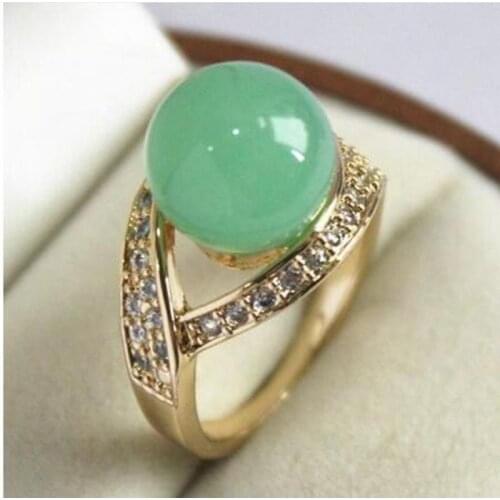 Pretty 12MM Green Jade Women' s Ring AAA Size 6-10 j50