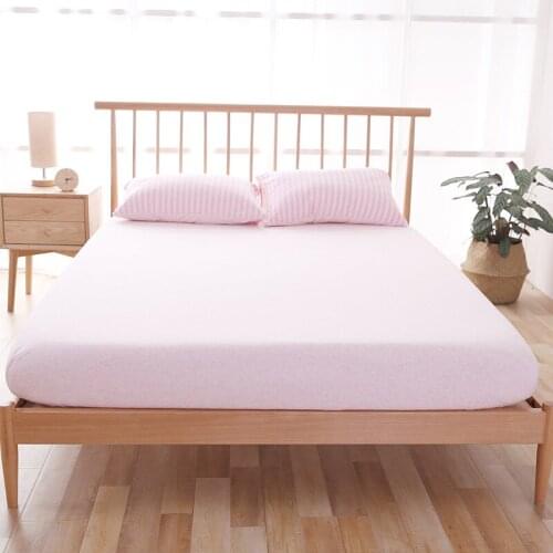 100% Cotton Fitted Sheet Mattress Cover Solid Bedding Linens Bed Sheets With Elastic Band Double Queen King Size