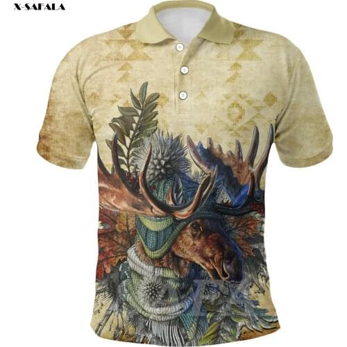 Indian Wolf Totem Deer Wolf 3D Printed Polo Shirt Men Women Unisex Thin Collar Short Sleeve Street Wear Casual Tee