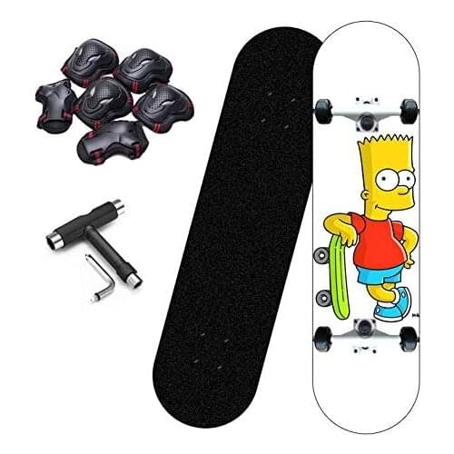 Skateboard 31"X8", 7-Layer Imported Maple Skateboard Double Rocker Type ABEC-7 Bearings, with Protective Gear and T Tools