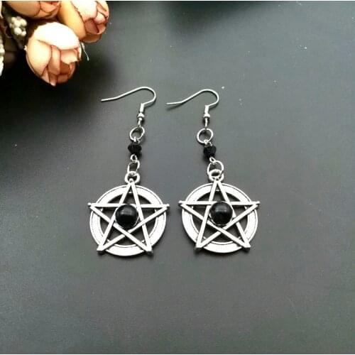 Supernatural Pentagram Earrings Vintage Pentacle Red Black Crystal Dangle Earrings for Women Fashion Jewelry Accessories