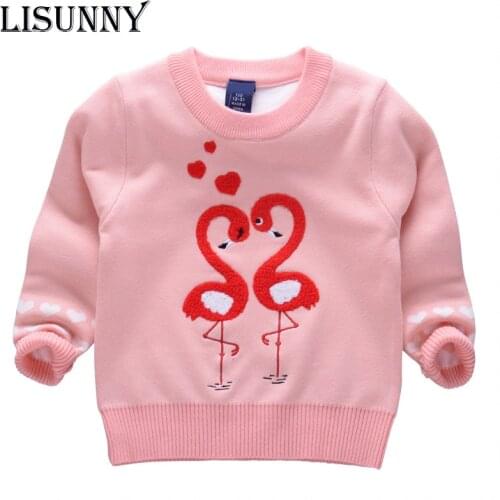 19 style Girls Sweater Cartoons Flamingo Baby Pullover knit Kids Clothes 2021 Autumn winter Children Sweaters 0-7