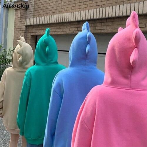 Hoodies Women Solid Loose Warm Feminino Sweatshirts Fashion Casual Pullovers Hooded 2XL Thicker Plus Velvet Lovely Kawaii Autumn