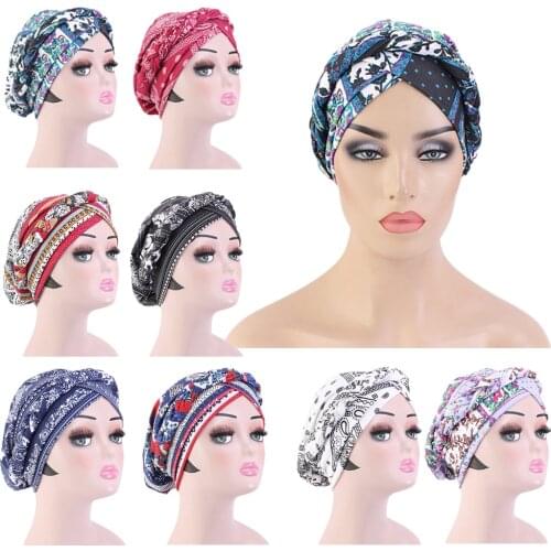 Bohemian Muslim Women Ethnic Print Braid Hijabs Hat Turban Head Scarf Chemo Cancer Cap Hair Loss Indian Hat Bonnet Wrap Cover
